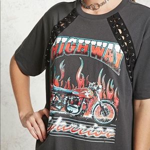 Forever21 Highway Warrior Biker Graphic Tee Small
